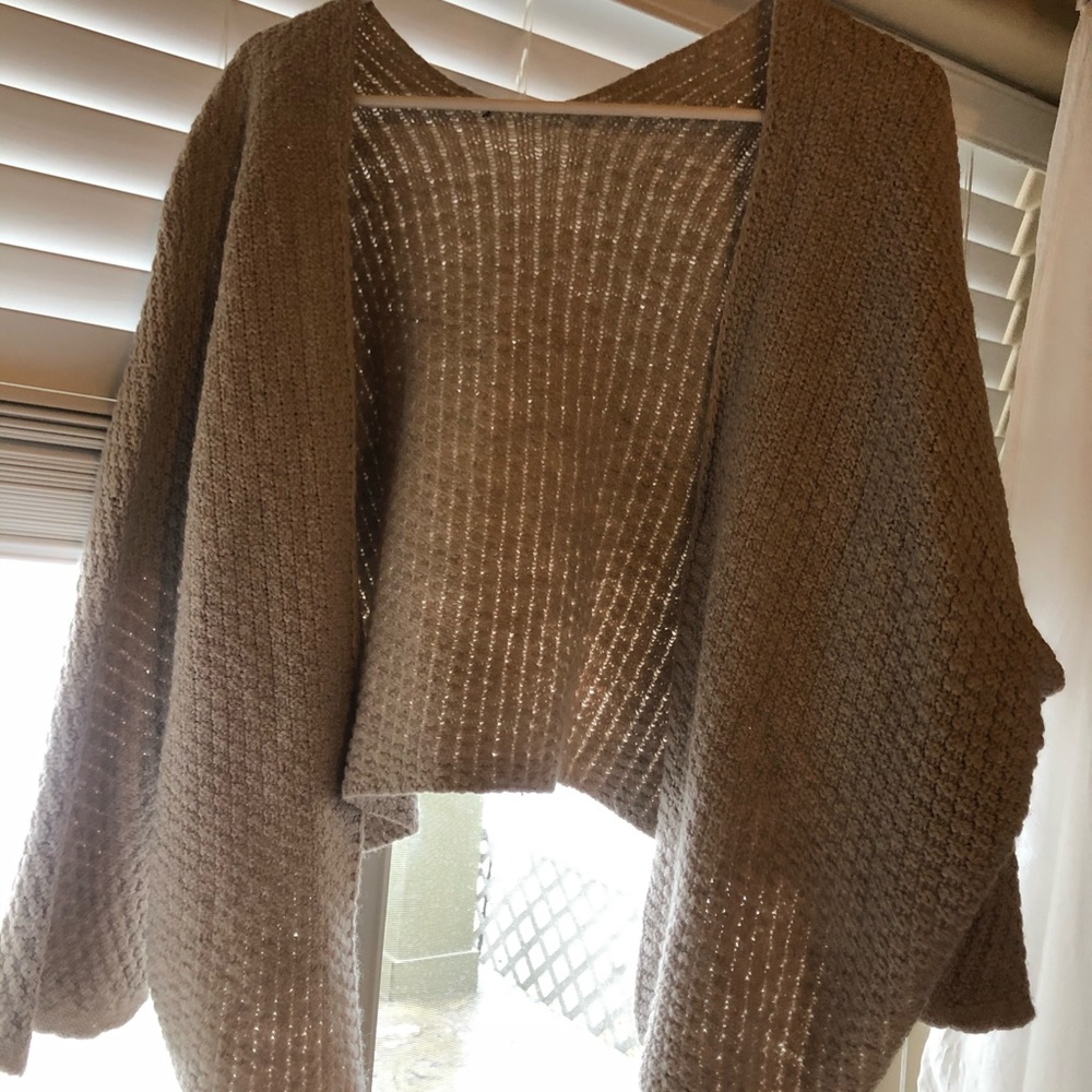 cropped tan cardigan